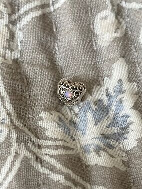 Pandora Silver Heart Charm with Pink Opalescent Center